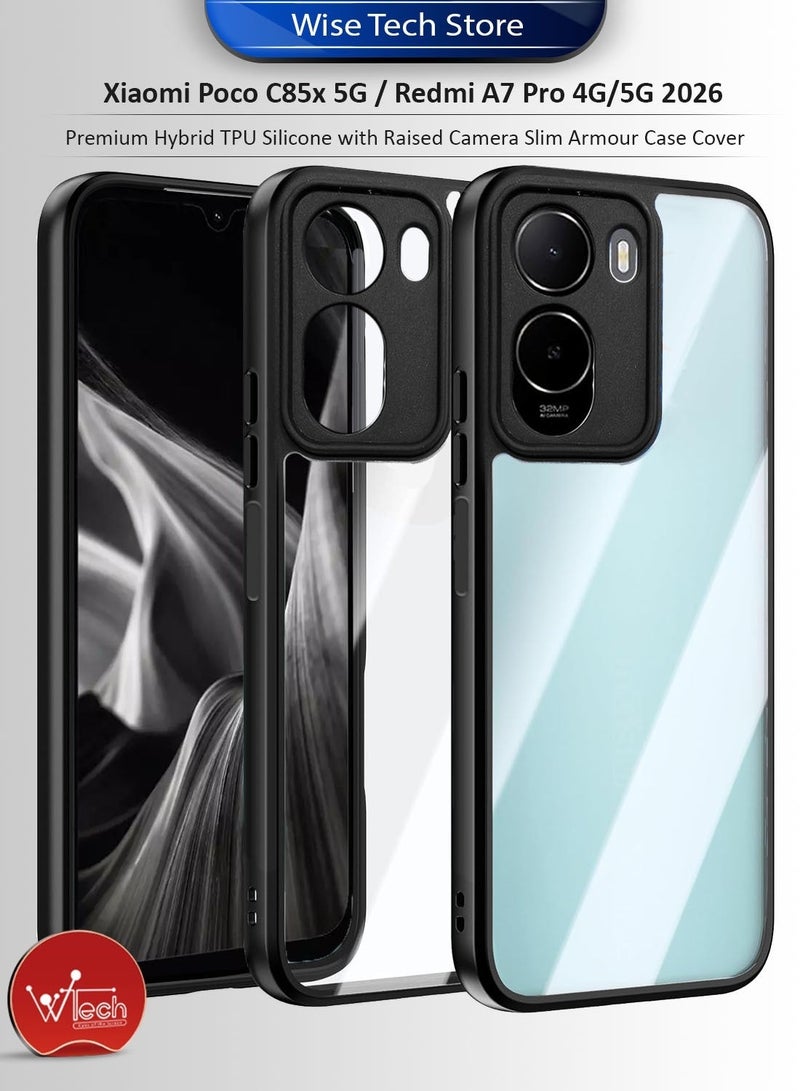Wtech Xiaomi Poco C85x 5G / Redmi A7 Pro 4G/5G 2026 Hybrid TPU Silicone with Raised Camera Slim Armour Case Cover (MCAPSA) - Clear/Black & Xiaomi Redmi A7 Pro 4G / Redmi A7 4G 2026 Premium E2E Series Full Glue Full Cover Tempered Glass Screen Protector (MSGECN) - Clear/Black Bundle - Image 2