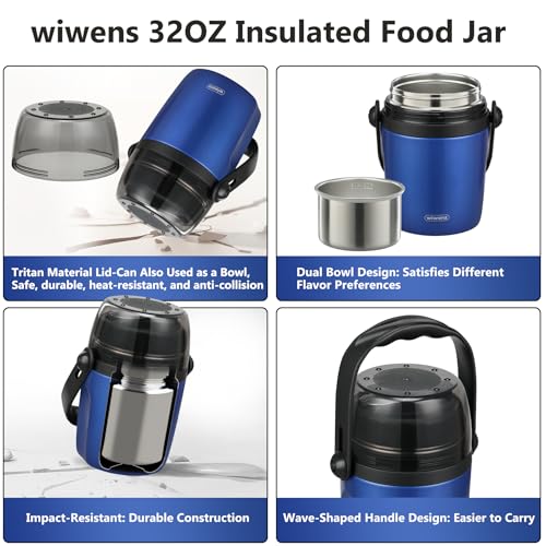 wiwens 32oz Lunch Containers for Adults Kids Soup Thermo for Hot Food Jar Stainless Steel Insulated Vacuum Leak Proof Wide Mouth Thermal Bento Box with Spoon and Tritan Lid - Image 4