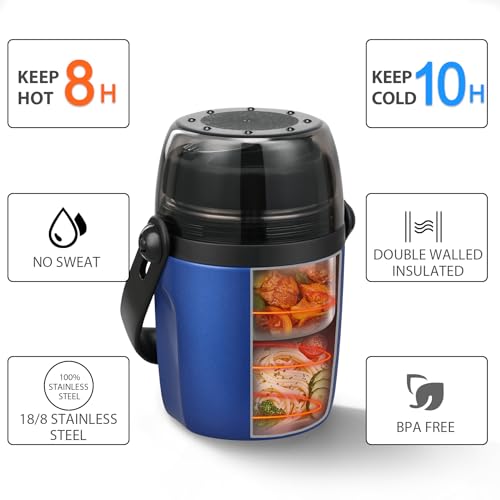 wiwens 32oz Lunch Containers for Adults Kids Soup Thermo for Hot Food Jar Stainless Steel Insulated Vacuum Leak Proof Wide Mouth Thermal Bento Box with Spoon and Tritan Lid - Image 3