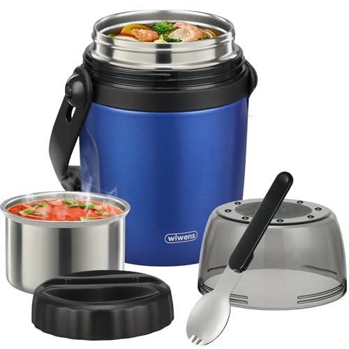 wiwens 32oz Lunch Containers for Adults Kids Soup Thermo for Hot Food Jar Stainless Steel Insulated Vacuum Leak Proof Wide Mouth Thermal Bento Box with Spoon and Tritan Lid - Image 1