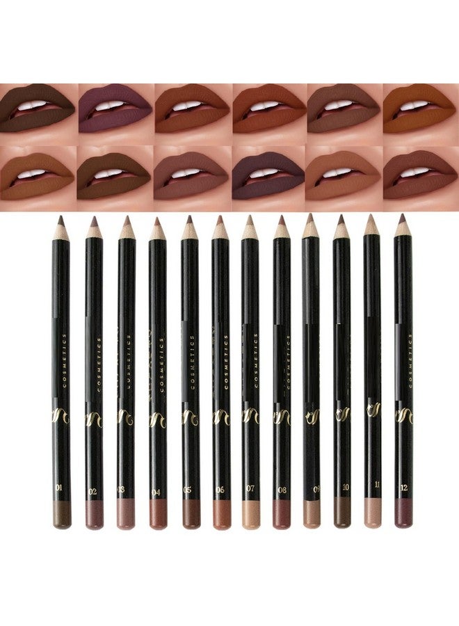 MAEPEOR Matte Lip Liner 12 PCS Nude Brown Series Highly Pigmented and Smoothly Velvet Lipliner Pencil Set Long Lasting and Waterproof Durable Lip Liners (12PCS-4) - Image 1