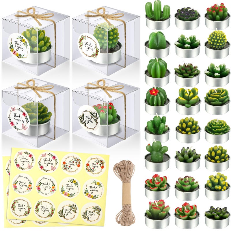 MTLEE 24 Set Succulent Cactus Candles Delicate Cactus Tealight Candle Decorative Unscented Mini Plant Candle Gift for Christmas Baby Shower Fiesta Party Favor Home Decor Spa Birthday Wedding