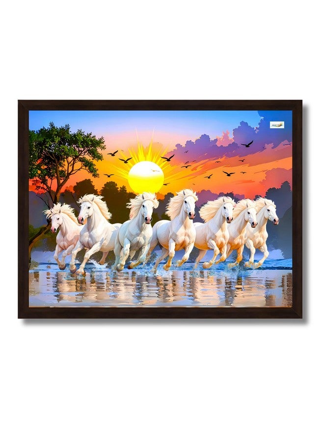 Nozvera 7 Horses Painting with Frame for Vastu - Rising Sun Wall Decor Painting | 7 Horses Wall Decor Photo Frame 12 x 18 inch | Modern Art Wall Painting for Living Room, Bedroom & Home Decoration - Image 4