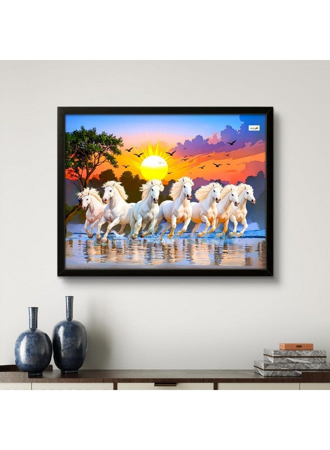 Nozvera 7 Horses Painting with Frame for Vastu - Rising Sun Wall Decor Painting | 7 Horses Wall Decor Photo Frame 12 x 18 inch | Modern Art Wall Painting for Living Room, Bedroom & Home Decoration - Image 5