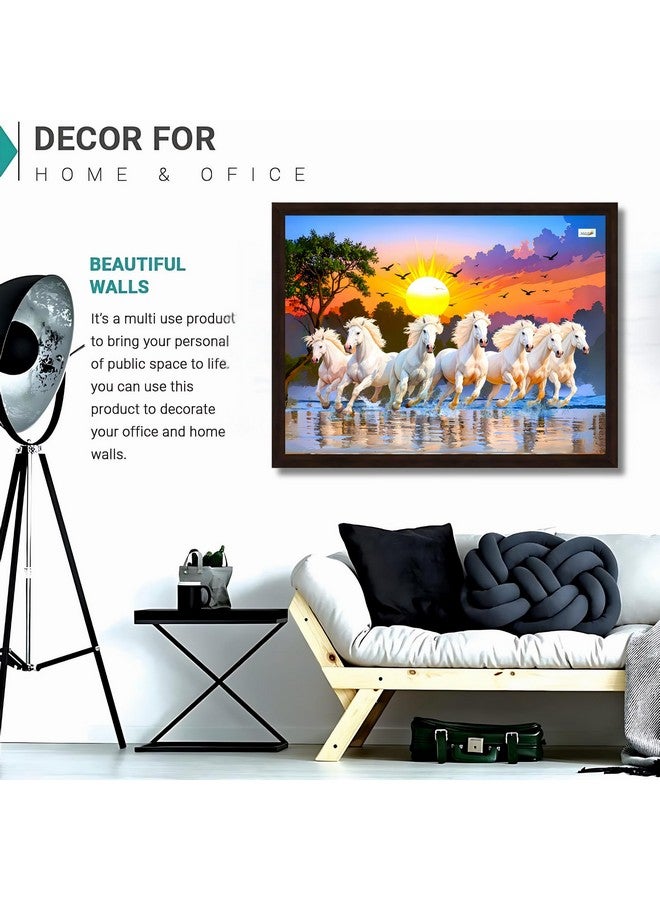 Nozvera 7 Horses Painting with Frame for Vastu - Rising Sun Wall Decor Painting | 7 Horses Wall Decor Photo Frame 12 x 18 inch | Modern Art Wall Painting for Living Room, Bedroom & Home Decoration - Image 2