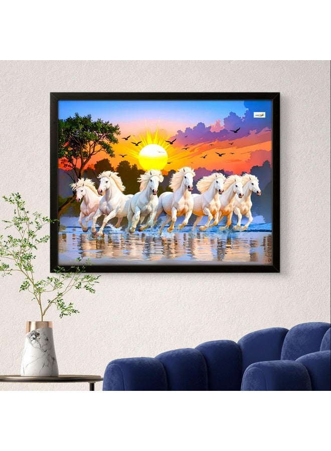 Nozvera 7 Horses Painting with Frame for Vastu - Rising Sun Wall Decor Painting | 7 Horses Wall Decor Photo Frame 12 x 18 inch | Modern Art Wall Painting for Living Room, Bedroom & Home Decoration - Image 1