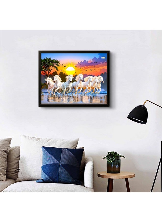 Nozvera 7 Horses Painting with Frame for Vastu - Rising Sun Wall Decor Painting | 7 Horses Wall Decor Photo Frame 12 x 18 inch | Modern Art Wall Painting for Living Room, Bedroom & Home Decoration - Image 3