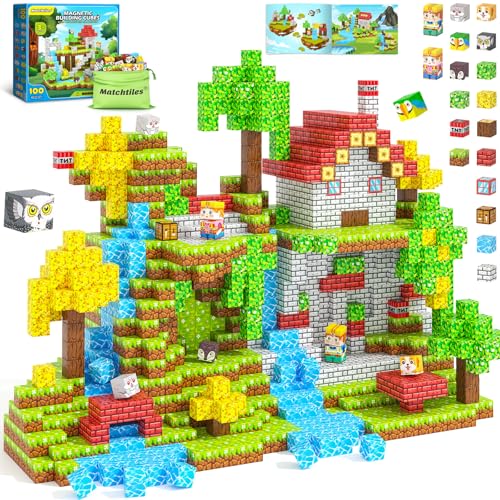 Matchtiles Magnetic Blocks with Animals Magnetic Building Blocks Magnet Cube Toys Stacking Build Forest World Set STEM Montessori Sensory Toys for Gifts 100 Forest Animals - Image 1