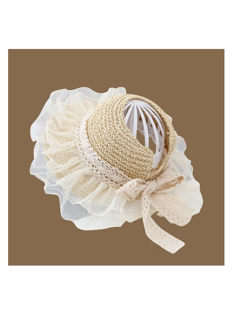 سيوسي قبعة من القش للأطفال البنات الصغار، قبعة صيفية على شكل ذيل حصان، قبعات صيفية للشاطئ والرضع والأطفال الصغار من الدانتيل للحماية من الشمس - Image 2