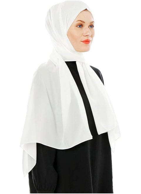 Chiffon Hijab for Women Muslim – White Color | Lightweight, Breathable, Non-Slip Scarf | 28 x 72 Inch Long Headscarf for Daily & Occasion Wear