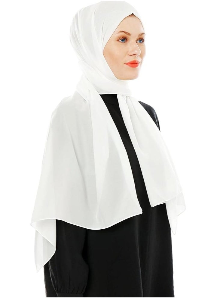 Generic - Chiffon Hijab for Women Muslim – White Color | Lightweight, Breathable, Non-Slip Scarf | 28 x 72 Inch Long Headscarf for Daily & Occasion Wear - Image 1
