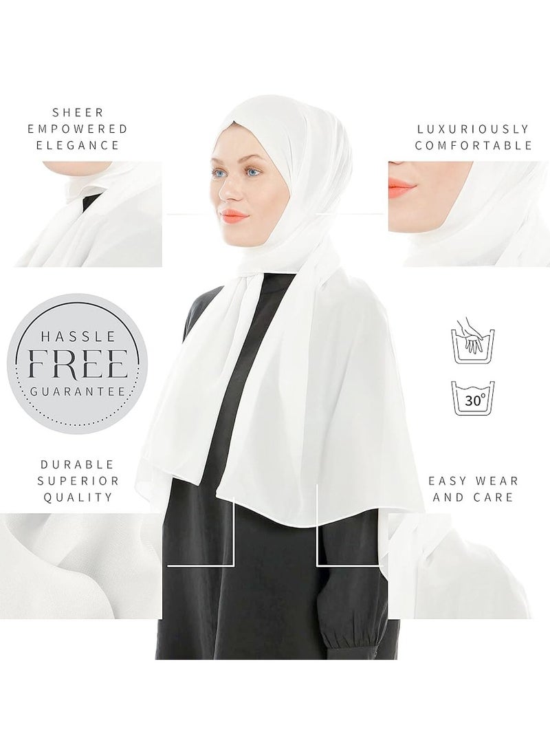 Generic - Chiffon Hijab for Women Muslim – White Color | Lightweight, Breathable, Non-Slip Scarf | 28 x 72 Inch Long Headscarf for Daily & Occasion Wear - Image 1