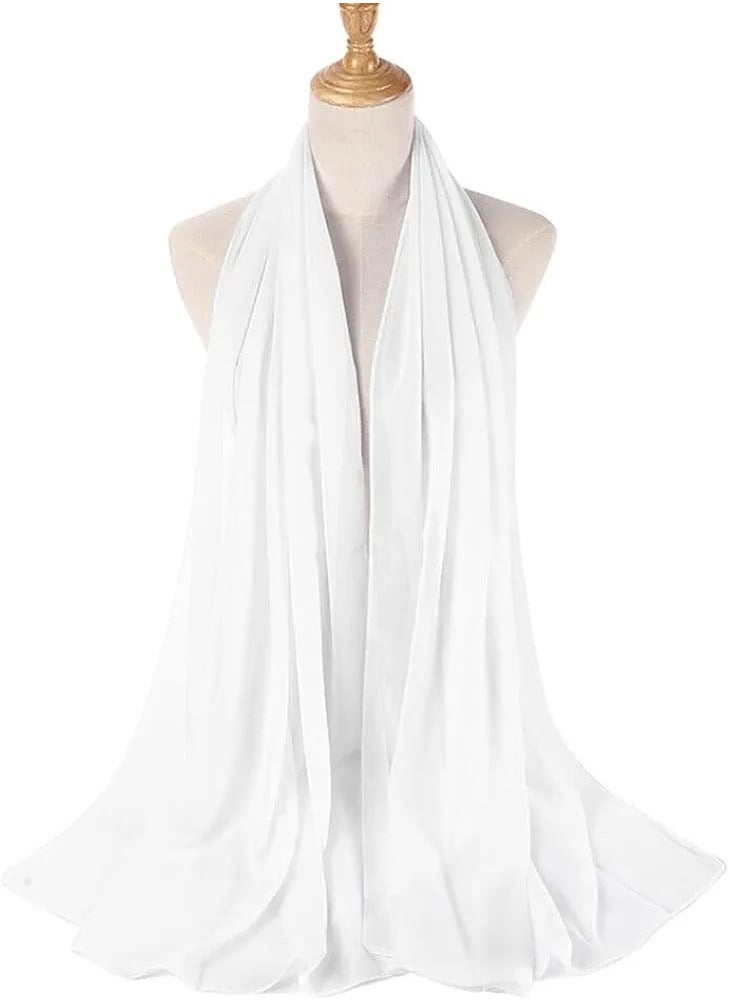 Generic - Chiffon Hijab for Women Muslim – White Color | Lightweight, Breathable, Non-Slip Scarf | 28 x 72 Inch Long Headscarf for Daily & Occasion Wear - Image 1