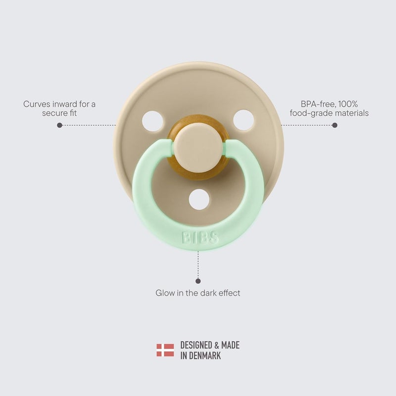 BIBS Colour Night Glow in The Dark Soother 2-Pack - BPA Free Natural Rubber Pacifier, Size 3 (18+ Months), Vanilla Glow/Dark Oak Glow - Image 4