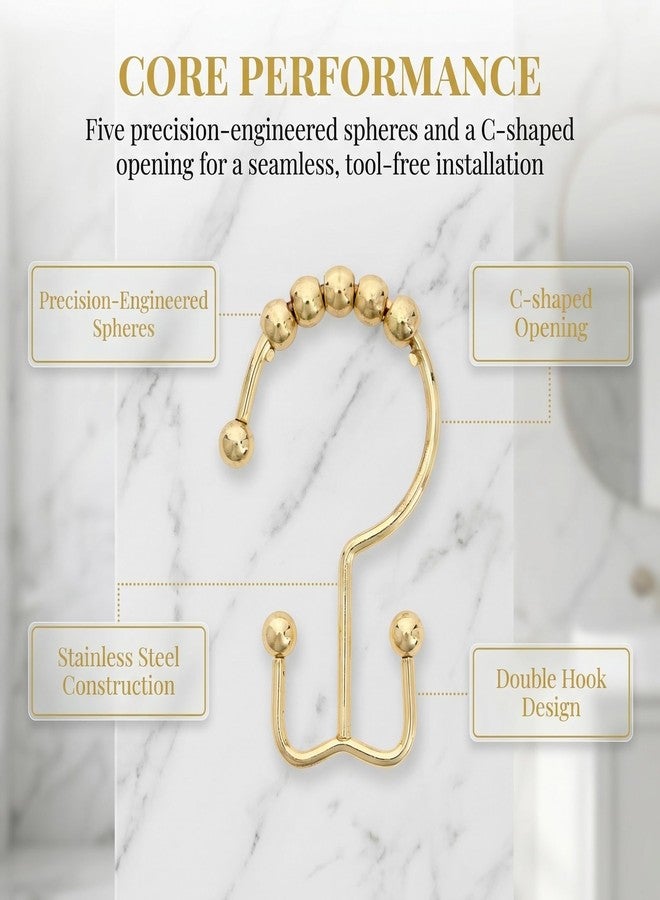 Vipdrive Shower Curtain Hooks Rings, Rust Resistant Metal Hangers Double Glide Bathroom Accessories for Rods Curtains, 12 PCS, Gold - Image 2