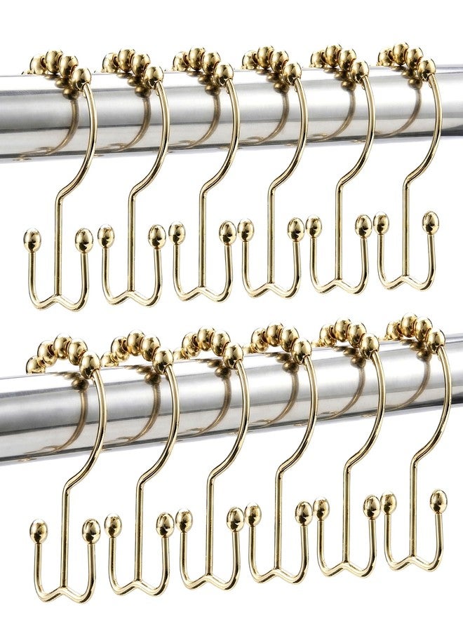 Vipdrive Shower Curtain Hooks Rings, Rust Resistant Metal Hangers Double Glide Bathroom Accessories for Rods Curtains, 12 PCS, Gold - Image 1