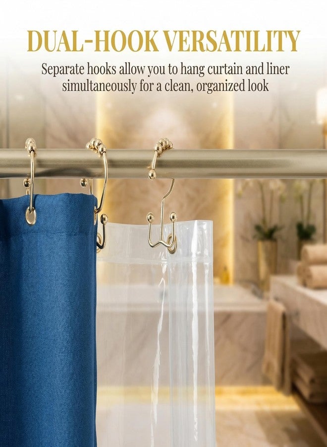 Vipdrive Shower Curtain Hooks Rings, Rust Resistant Metal Hangers Double Glide Bathroom Accessories for Rods Curtains, 12 PCS, Gold - Image 4