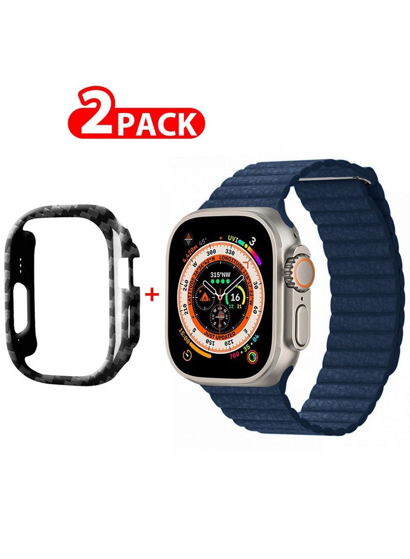 CATANES 2 Packs For Apple Watch Band 49mm Leather Loop Band Magnetic Watch Strap Wristband and Carbon Fiber Cup Holder Blue - Image 1