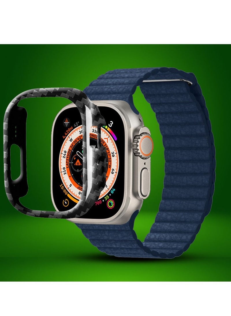 CATANES 2 Packs For Apple Watch Band 49mm Leather Loop Band Magnetic Watch Strap Wristband and Carbon Fiber Cup Holder Blue - Image 2