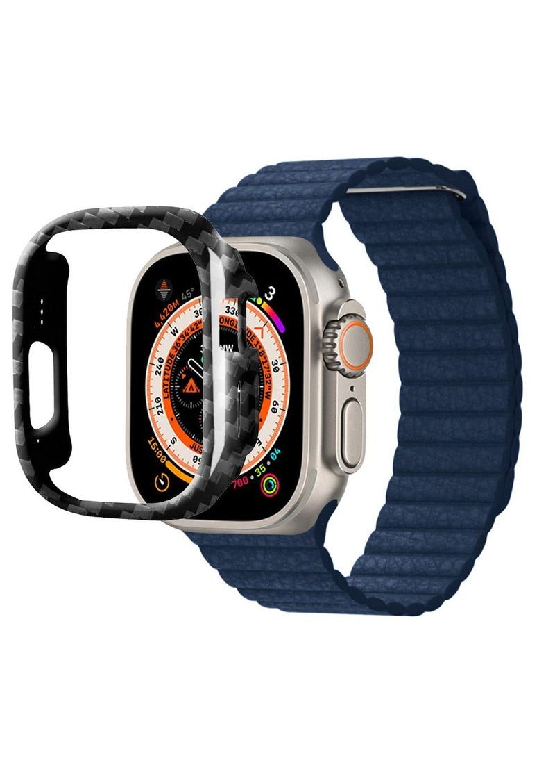 CATANES 2 Packs For Apple Watch Band 49mm Leather Loop Band Magnetic Watch Strap Wristband and Carbon Fiber Cup Holder Blue - Image 3