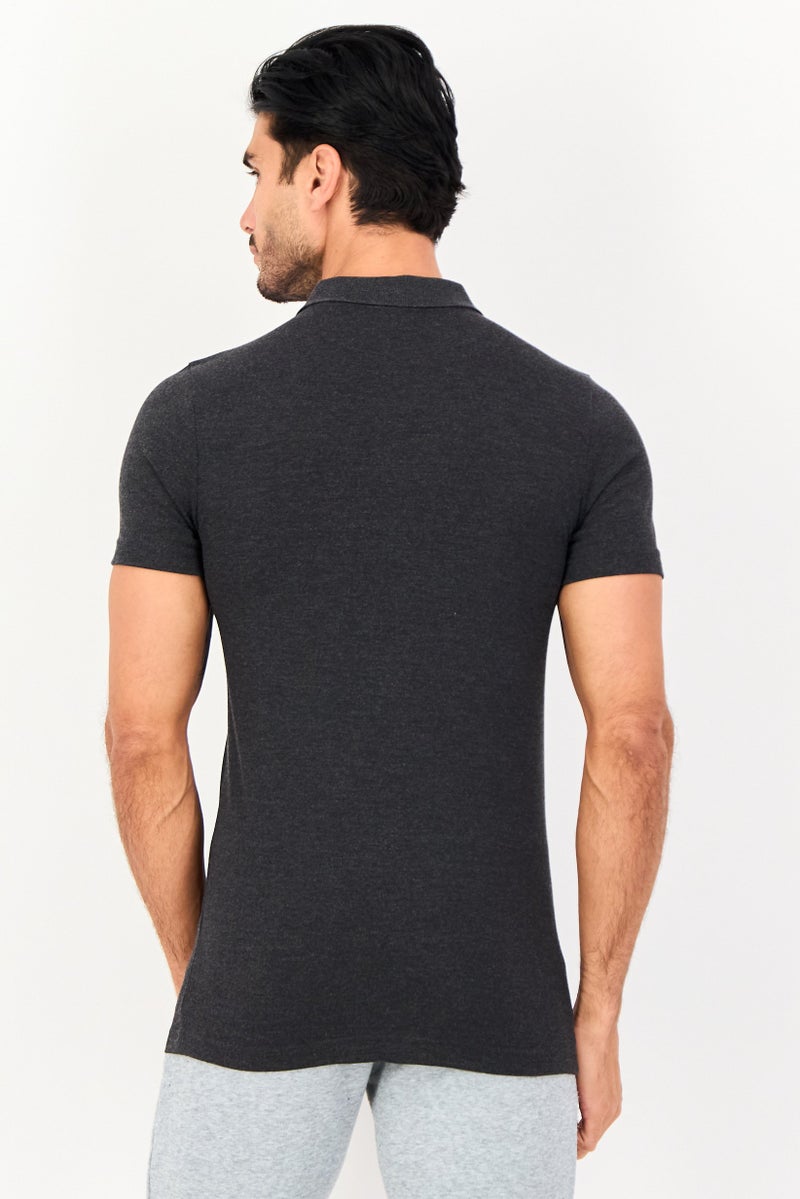 PUMA قميص بولو قصير الأكمام للرجال بتصميم نحيف، رمادي داكن - Image 4