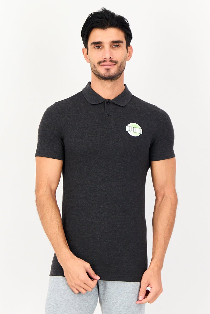 PUMA قميص بولو قصير الأكمام للرجال بتصميم نحيف، رمادي داكن - Image 1
