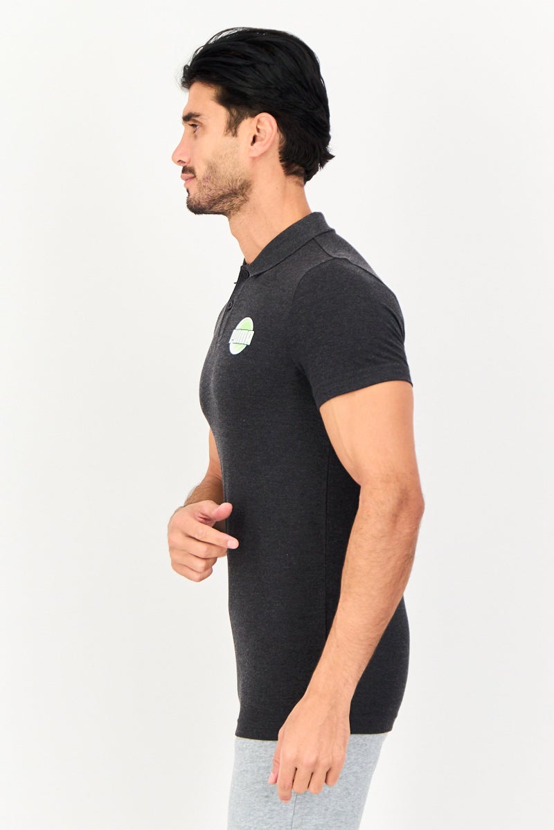 PUMA قميص بولو قصير الأكمام للرجال بتصميم نحيف، رمادي داكن - Image 3