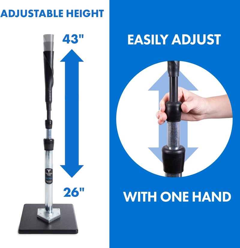 Tanner Tee The Original Batting Tee – Adjustable Pro Hitting Tee for Baseball & Softball, Steel Shaft, Composite Base, Hand-Rolled Rubber Top, 26"-43" Height - Image 3