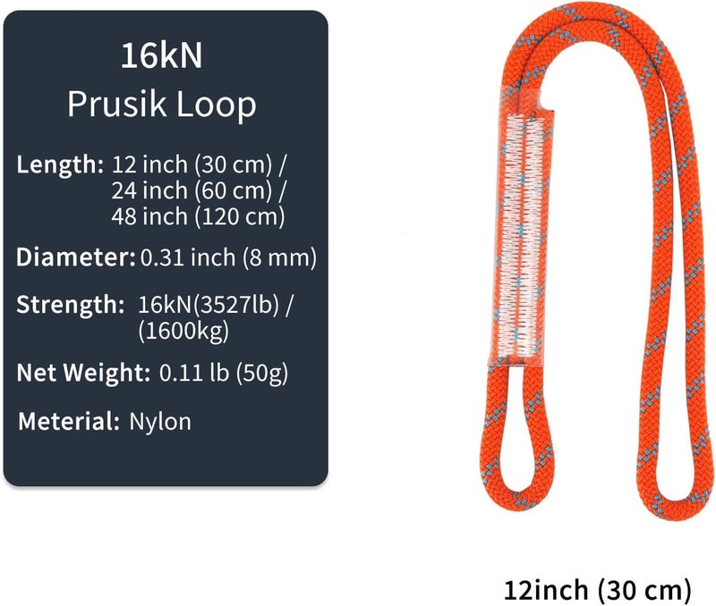 Newdoar 8mm (5/16") Prusik Cord Pre-Sewn, 16KN Nylon Prusik Loop,Multipurpose Rope for Outdoor Climbing Arborist Mountaineering Rope - Image 2