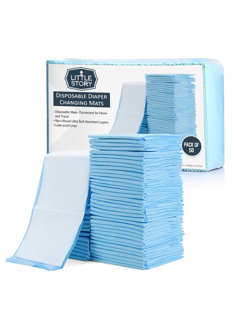 Little Story Pack Of 50 Disposable Diaper Changing Mats - Blue - Image 1