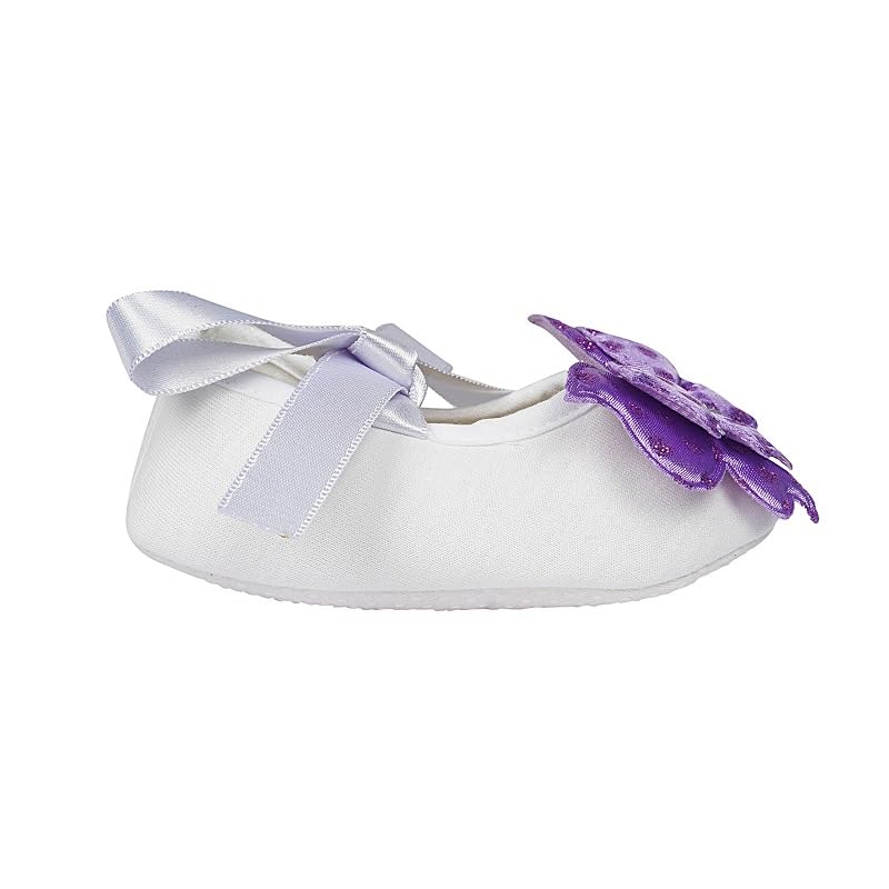 Rsmart Infant New Baby Toddlers Boys and Girls Cotton White Sandal Ribbon Booties With Purple Butterfly Patch [RSM_65] - Image 4