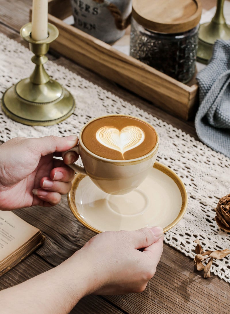 Shuer Ceramic coffee cup, Latte coffee cup，Cappuccino coffee cup，Cup and Saucer Set Suitable for Home Office Restaurant Gifts Garden Party Home Afternoon Tea Set Ceramic Milk Tea Cup Water Cup - Image 3