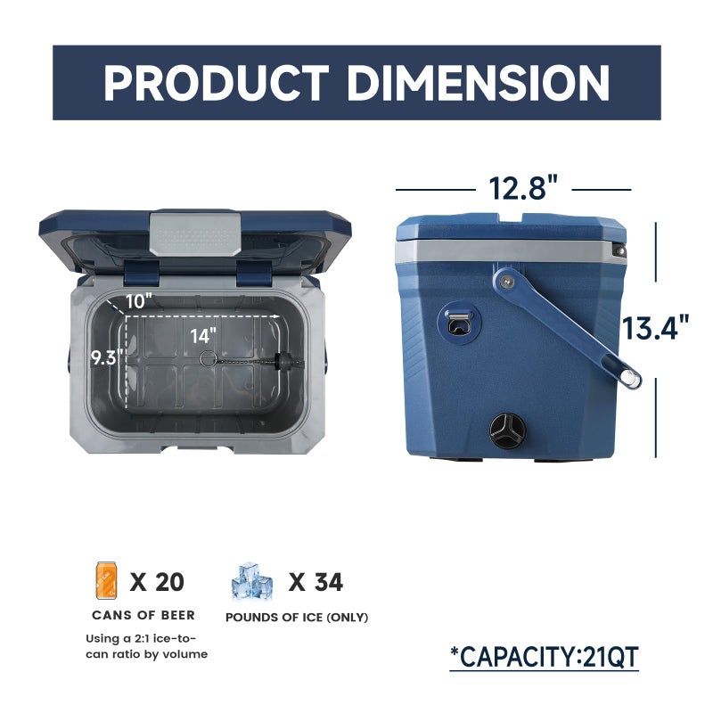 EchoSmile Ultra-Light Portable Cooler 20L/21qt, Outdoor Insulated Ice Chest Box - Image 4