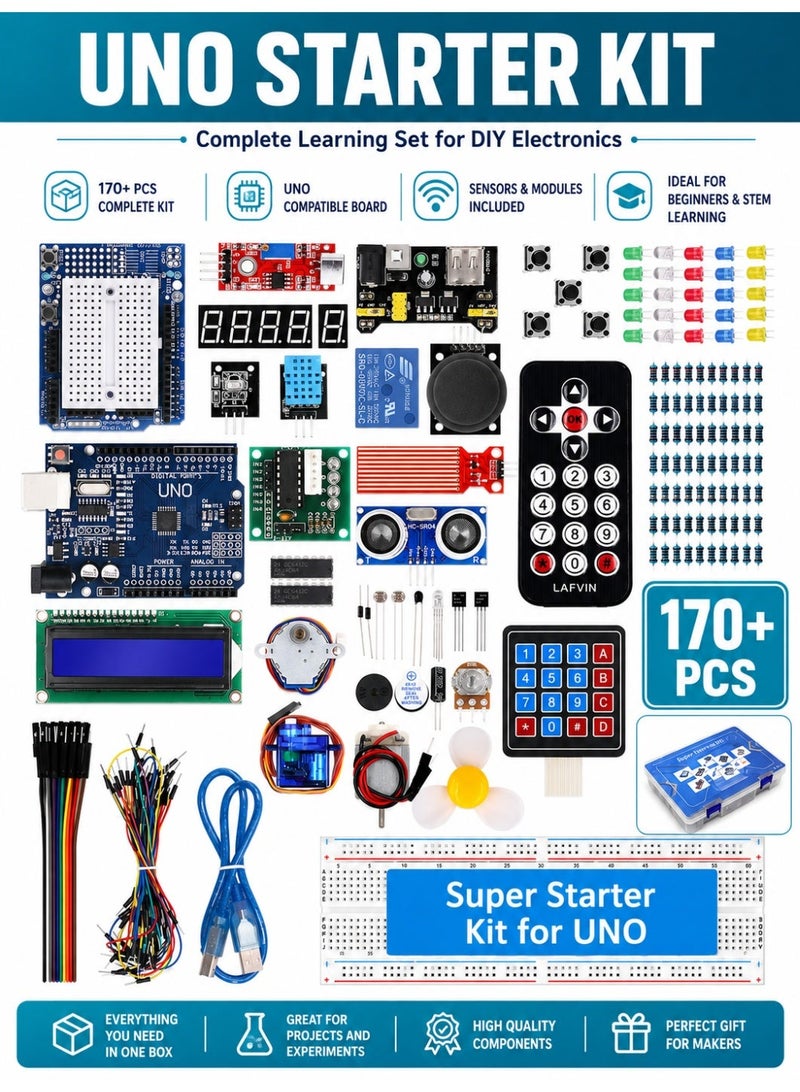 أردوينو UNO R3 Advanced Starter Kit مع ترقيات RFID - تحسين مجلس R3 ، مجلس التوسع ، LCD1602 ، محرك خطوة ، محرك سيرفو ، ومكونات مشروع البداية - Image 1