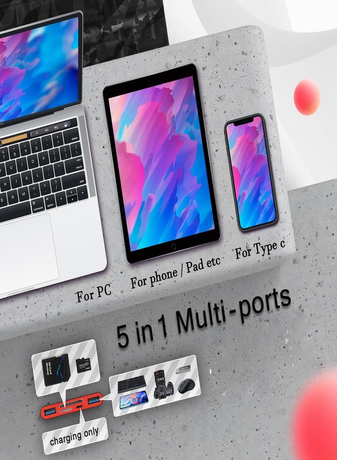 JOOPSHEE قارئ بطاقات ذاكرة 5 في 1، ومحول USB OTG، وقارئ بطاقات SD لأجهزة iPhone/iPad، وأجهزة USB C وUSB A المزودة بفتحات لبطاقات Micro SD وSD، ويدعم بطاقات SD/Micro SD/SDHC/SDXC/MMC (أسود/أحمر) - Image 4