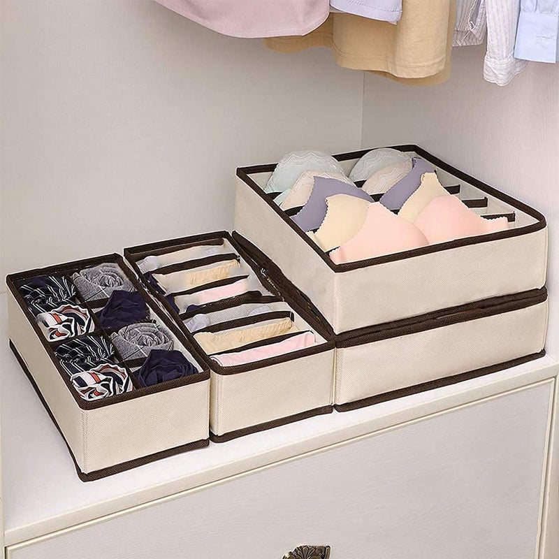 Bluwings Foldable Undergarments Storage Cupboard Closet Organizer Collapsible Box Wardrobe Under Bed Drawer Dividers for Clothes Hanky Socks Bra and Baby Clothes Organizer Set of 4 Beige - Image 5