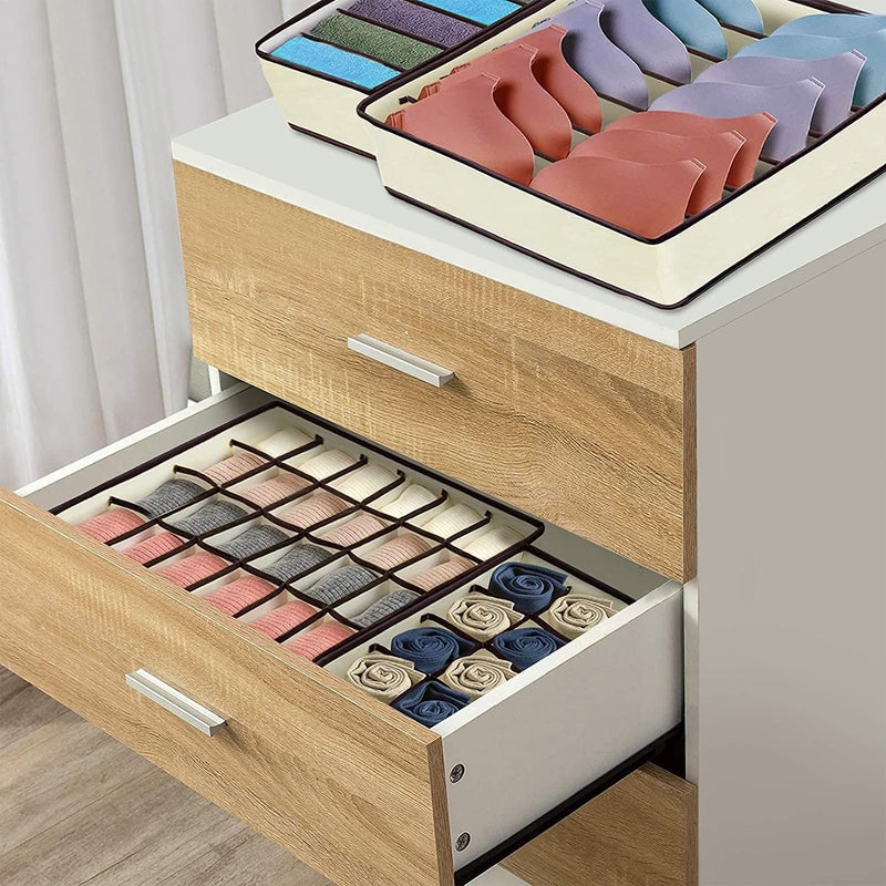 Bluwings Foldable Undergarments Storage Cupboard Closet Organizer Collapsible Box Wardrobe Under Bed Drawer Dividers for Clothes Hanky Socks Bra and Baby Clothes Organizer Set of 4 Beige - Image 4