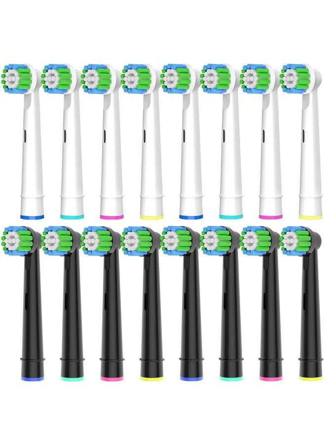 valuabletry 16 Pack Precision Replacement Brush Heads Compatible with Oral B Braun Electric Toothbrush. 8pcs White and 8pcs Black.