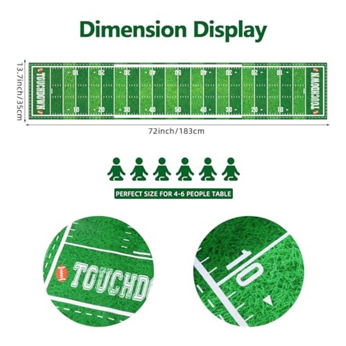 Hxezoc Football Court Table Runner, Touch Down Football Birthday Party Table Runner for Home Kitchen Dining Table Decoration (14 x 72 Inch) - Image 5