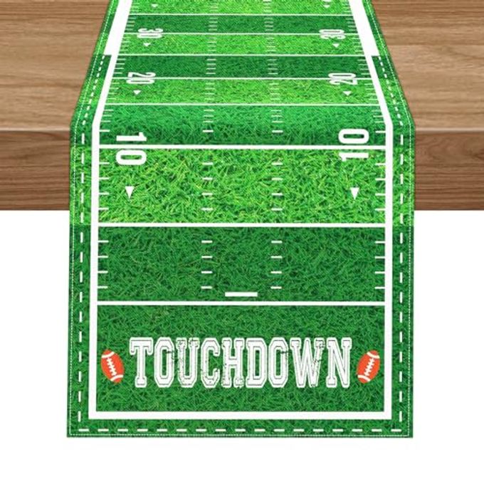 Hxezoc Football Court Table Runner, Touch Down Football Birthday Party Table Runner for Home Kitchen Dining Table Decoration (14 x 72 Inch) - Image 1