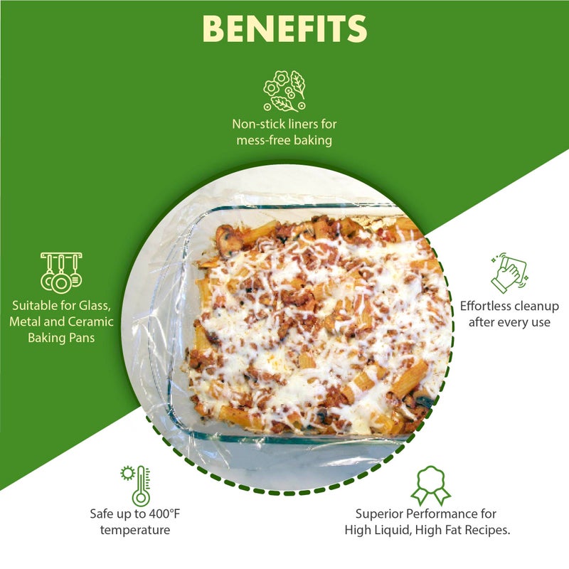 Regency Wraps Baking Dish Buddies, 14.5" X 19" pack of 25 Non-Stick Liners For Mess-Free Casseroles Dishes, Baking Sheets, glass and metal baking pans, Clear - Image 2