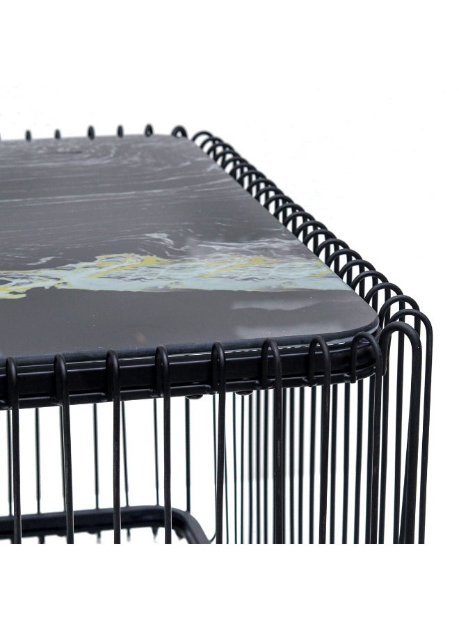 Coffee Table Wire Glass Marble Black