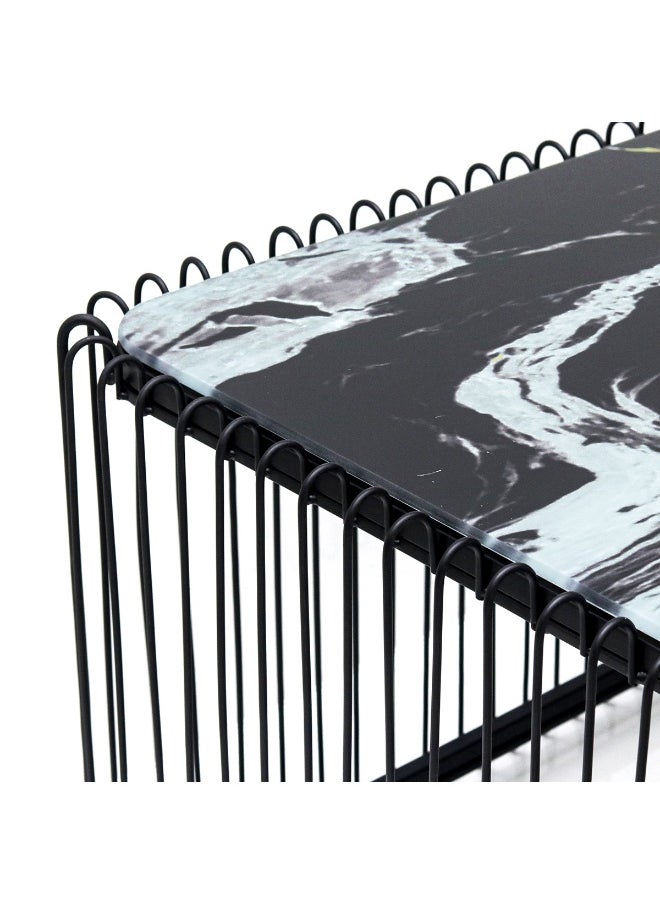 Coffee Table Wire Glass Marble Black