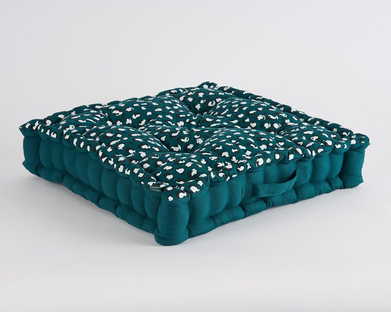 SKANDA FAB Premium Mosaic Printed Floor Back Seat Cushion Meditation Floor Pillow Square Large Pillows for BenchLiving RoomBalcony Daisy Animal Botanical Green 50x50x10cm Pack of 1