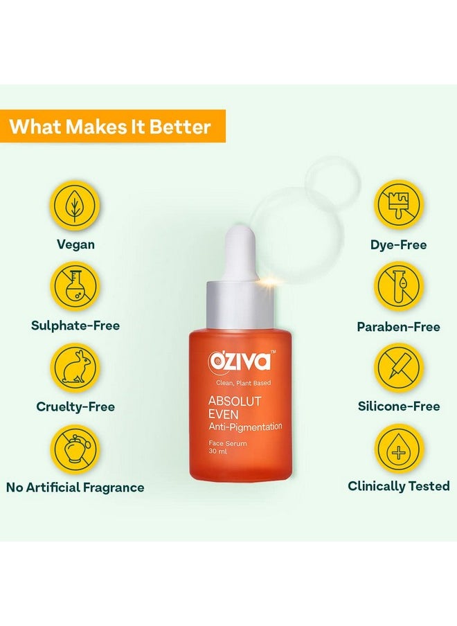 OZiva - Absolut Even Anti-Pigmentation Face Serum (With Phyto Niacinamide, Phyto Alpha Arbutin, Aloe Vera & Rosemary) For Hyperpigmentation & Dark Spot Correction (Absolute Even Face Serum, 30Ml) - Image 1