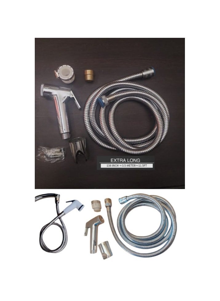 Shams Travel bathroom shattaf with a 2 meter hose, Italian nickel, with a copper adapter for operation from the nearest mixer or valve.  - Image 1