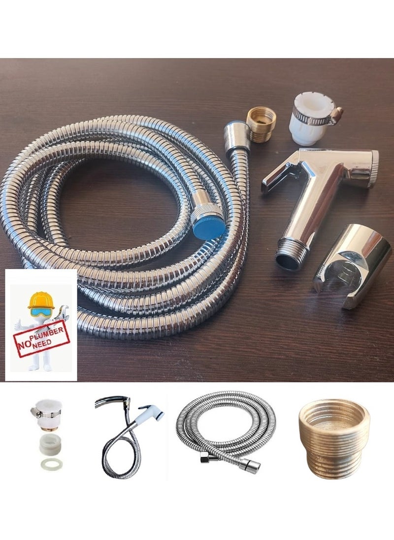 Shams Travel bathroom shattaf with a 2 meter hose, Italian nickel, with a copper adapter for operation from the nearest mixer or valve.  - Image 2