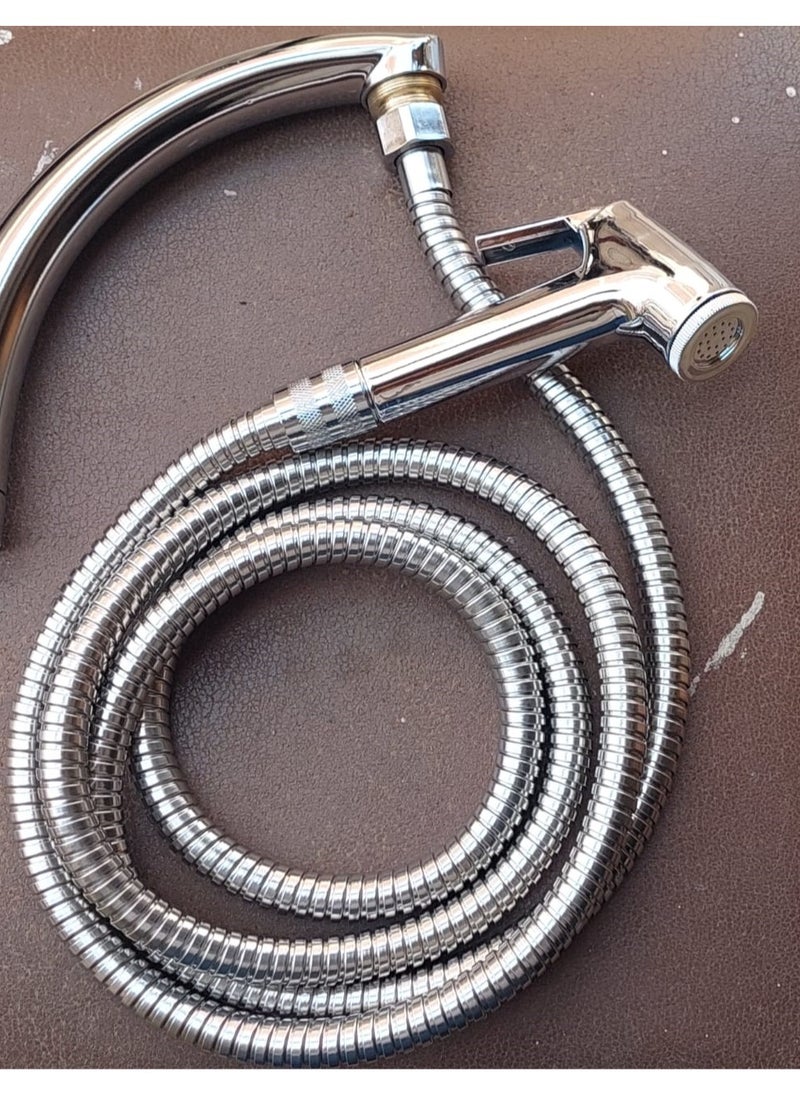 Shams Travel bathroom shattaf with a 2 meter hose, Italian nickel, with a copper adapter for operation from the nearest mixer or valve.  - Image 5