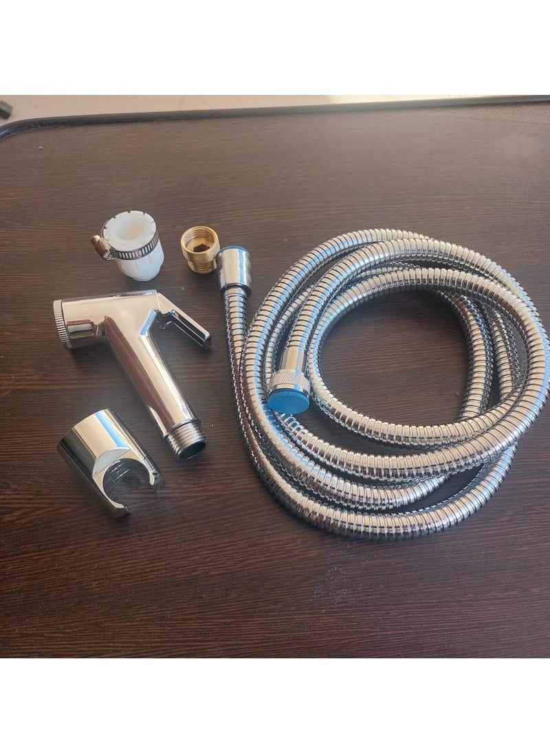 Shams Travel bathroom shattaf with a 2 meter hose, Italian nickel, with a copper adapter for operation from the nearest mixer or valve.  - Image 4
