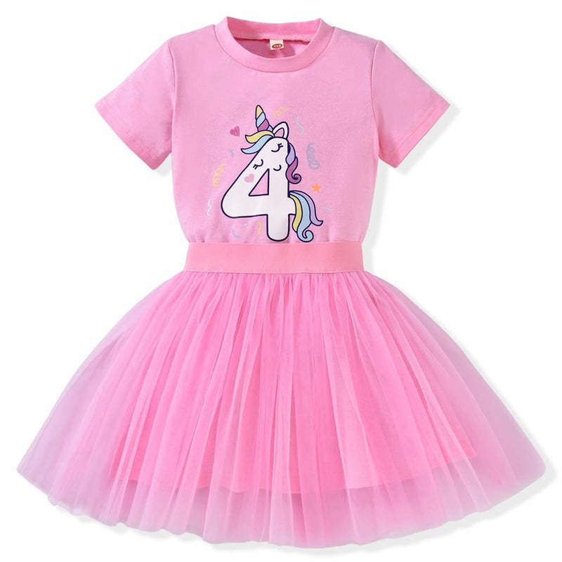 CPEI 4th Birthday Outfit Girl,4 Year Old Fourth Four Shirt Skirt Outfit for Toddler Girls, Pink, 4 Years - Image 1